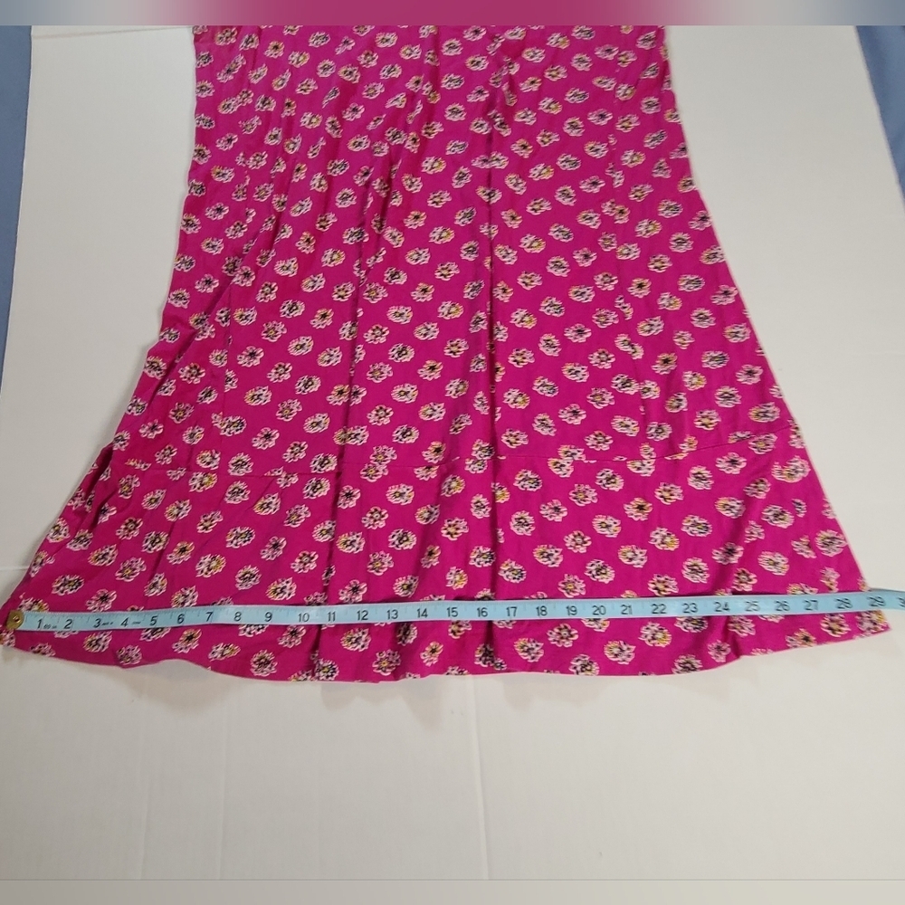 LOFT Hot Pink Floral V-Neck Midi Comfy Swing Dress EUC Plus Size 14 - Picture 9 of 10